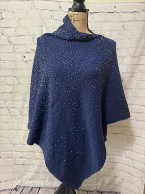 Soft Surrounding like new Navy Sparkle Cape Sweater Poncho - Women's Knit Wrap